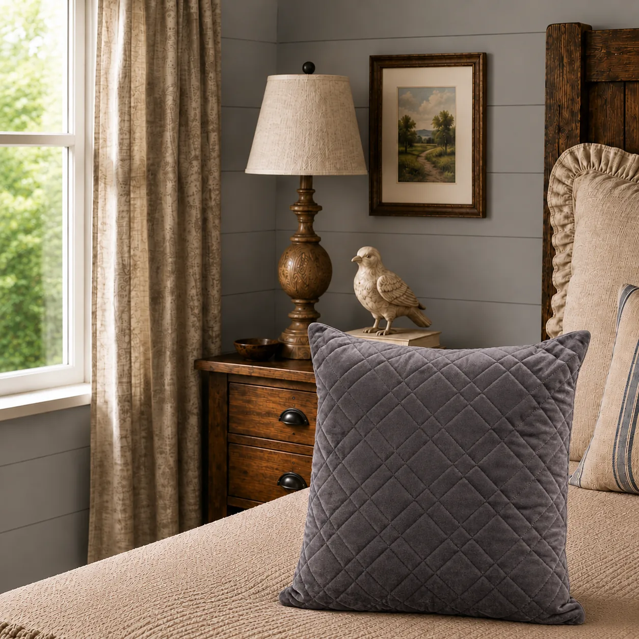 DreamGreen Verve Velvet Quilted Cushion Cover - Pewter