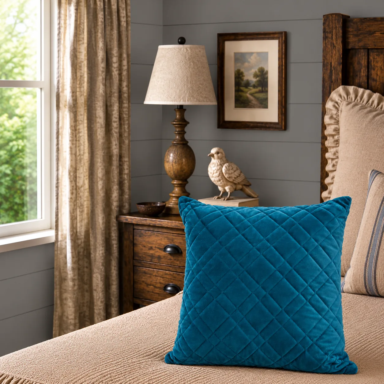 DreamGreen Verve Velvet Quilted Cushion Cover Square - Teal