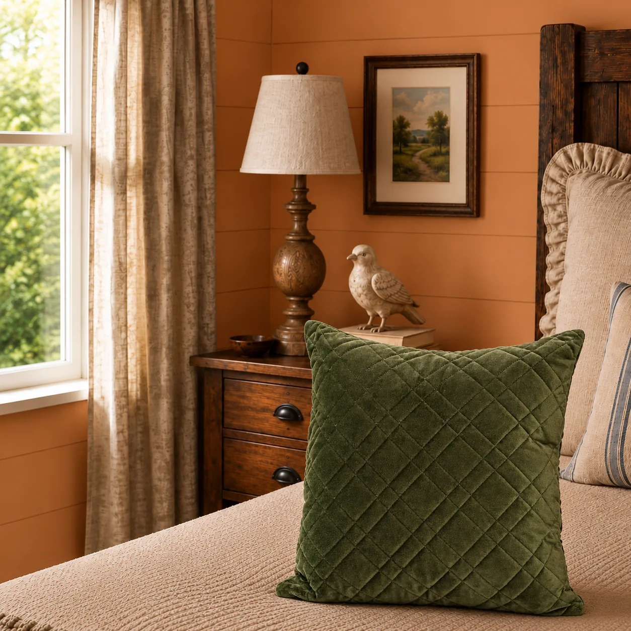 DreamGreen Verve Velvet Quilted Cushion Cover - Fern