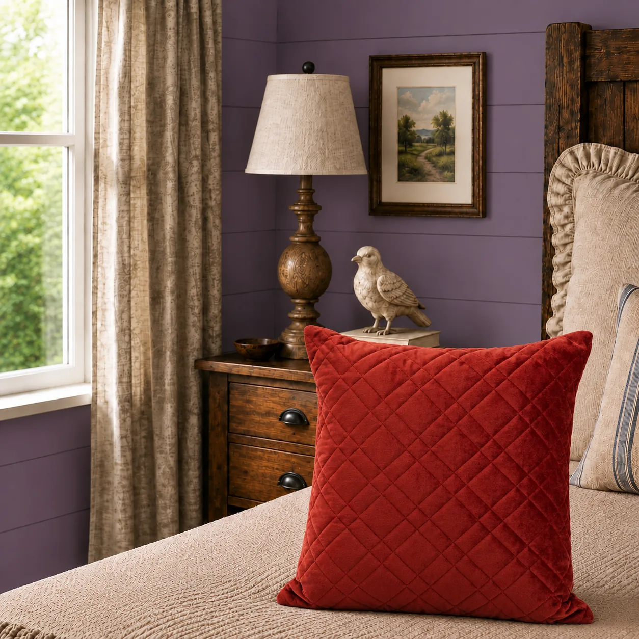DreamGreen Verve Velvet Quilted Cushion Cover - Russet