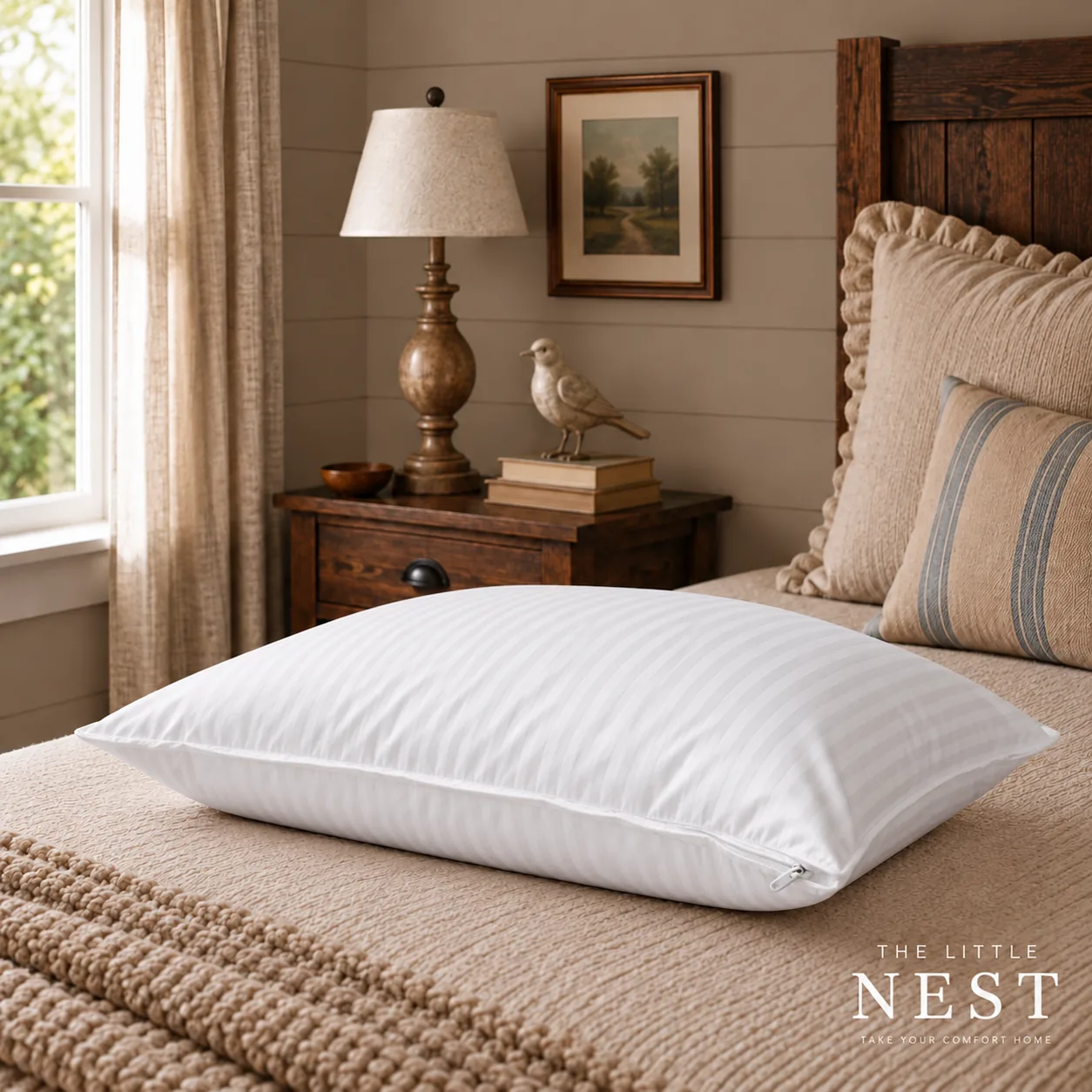 DreamTicket Sateen Stripe Flat Pillow Protector