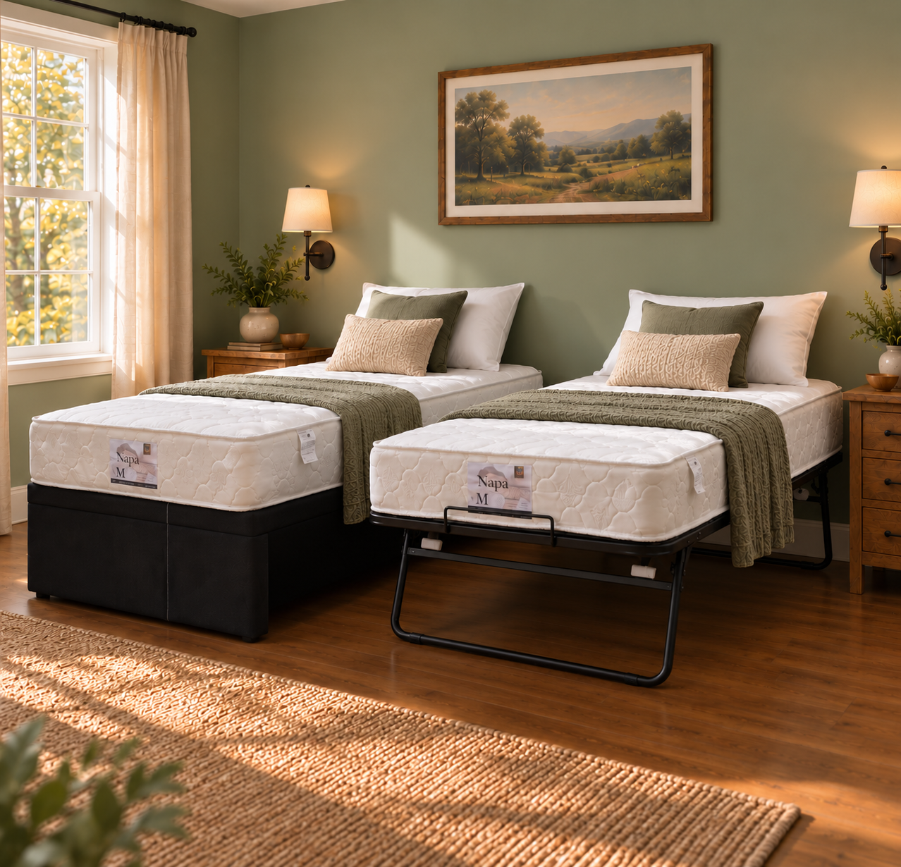 Makers Trundle Bed Set With Napa Plus King Single Mattress and Napa Single Mattress
