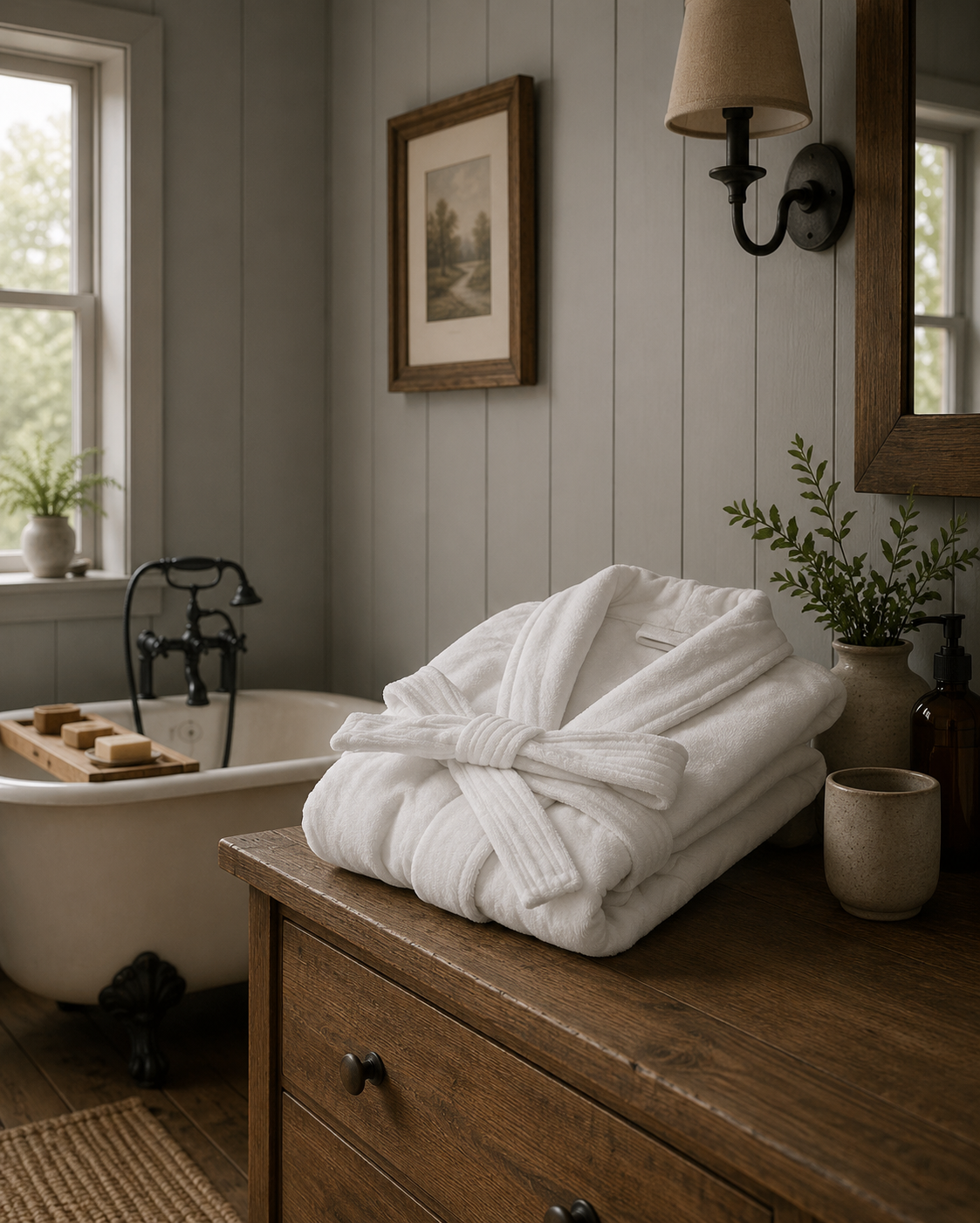 Weavers 1240gram Velour Bath Robe - White